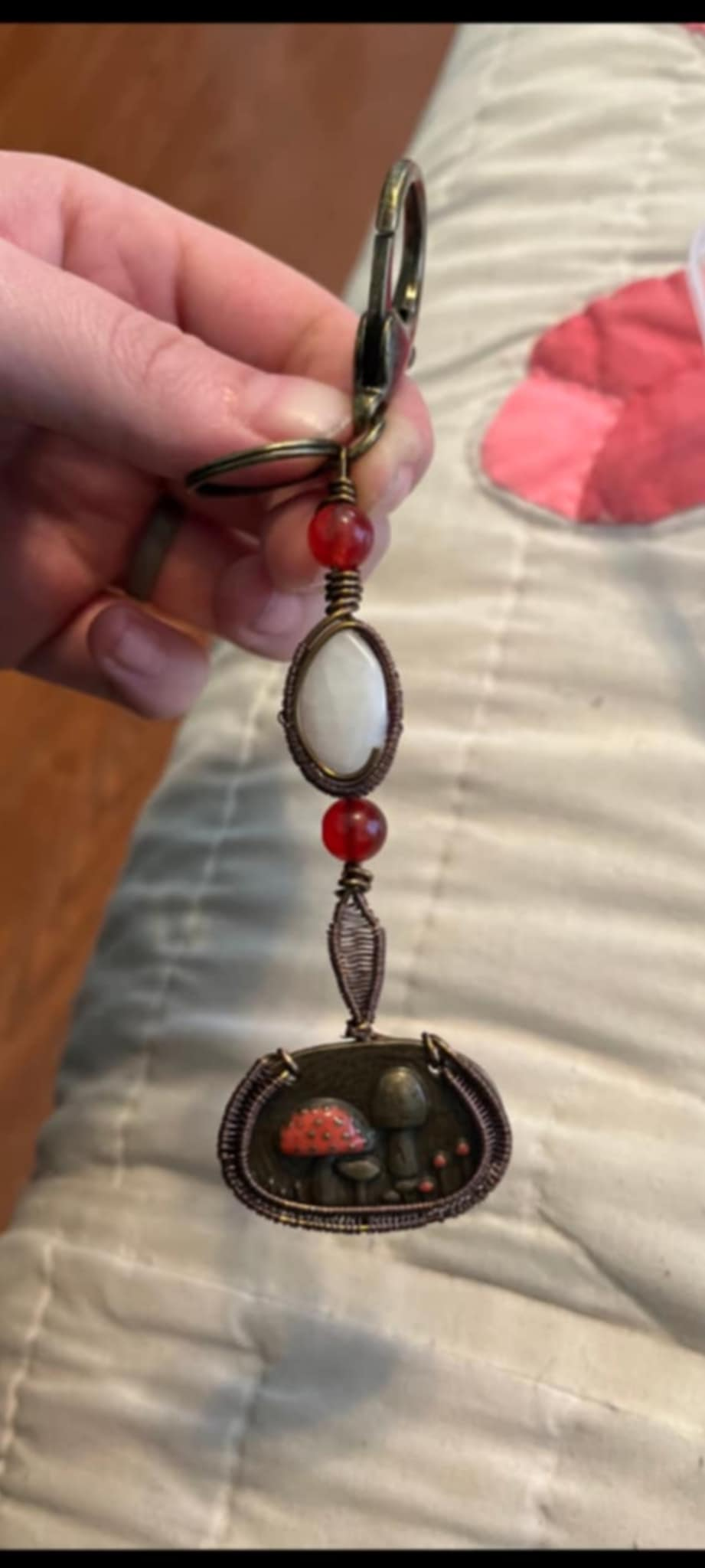 Enchanted Forest Mushroom & Moonstone Keychain