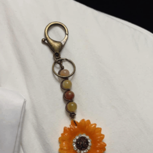 Boho Sunflower & Gemstone Keychain .
